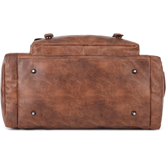 TRAVEL Bag Waterproof PU Leather Brown Duffle Bag - Picture 5 of 14